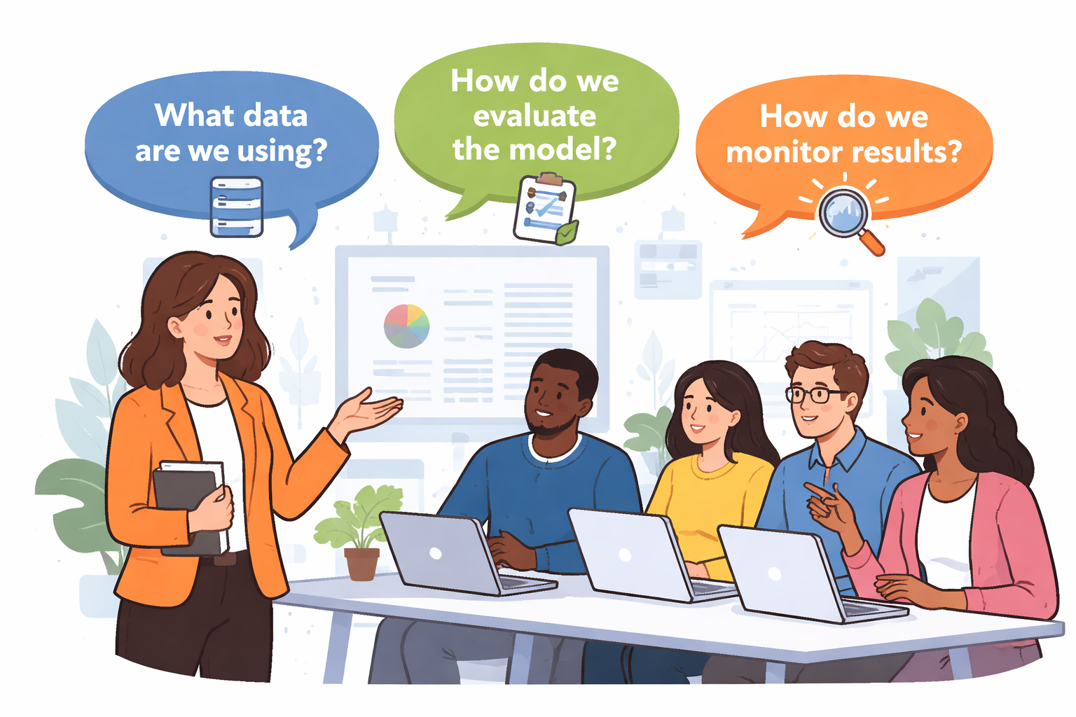 Executive asking AI governance questions in a meeting