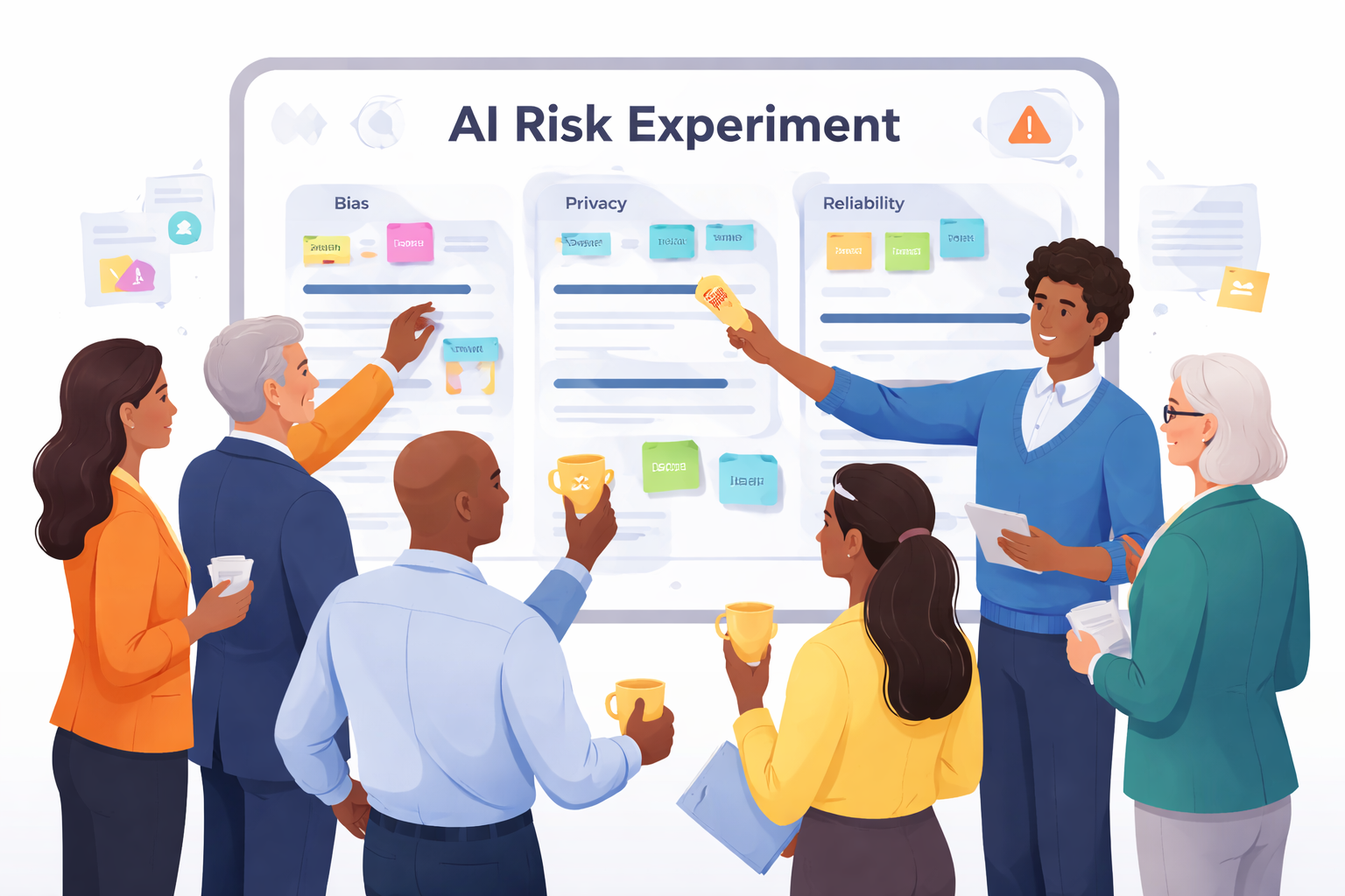 Leaders exploring an AI risk experiment dashboard