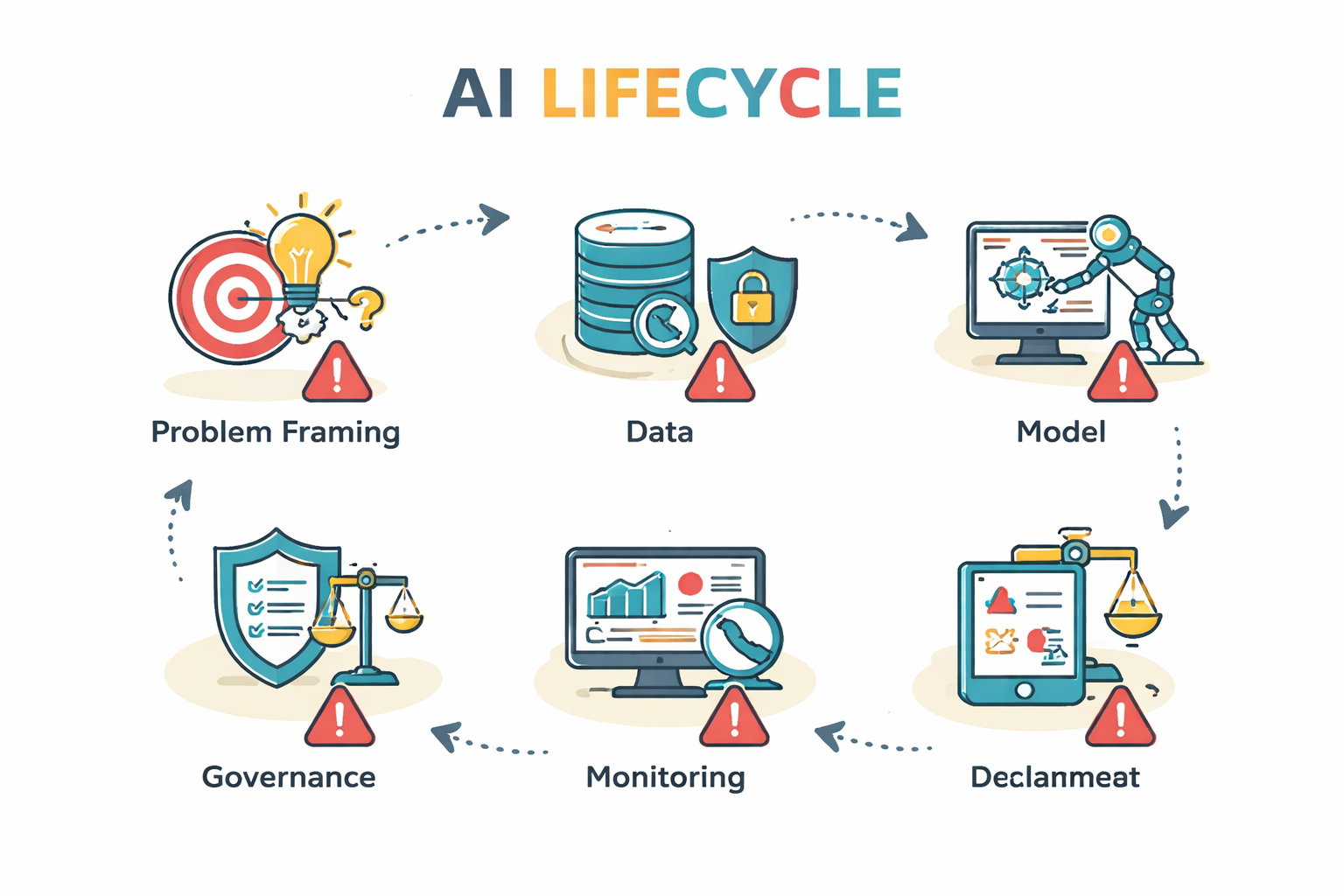 AI lifecycle with risk icons