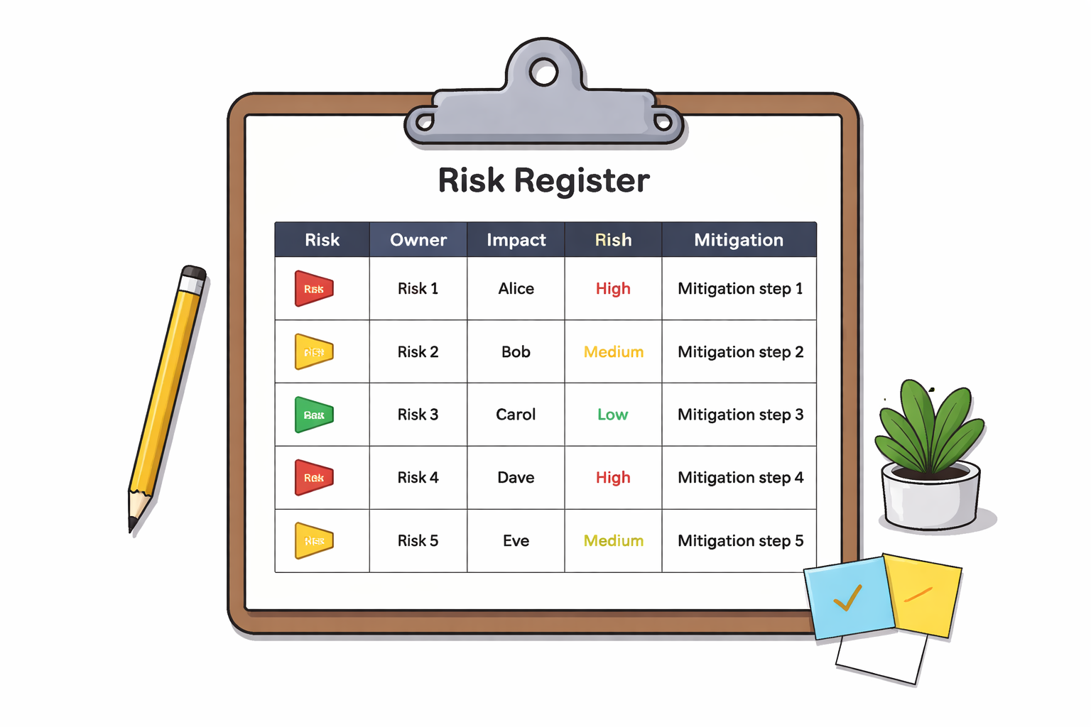 Risk register table